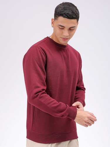 Image of The Indian Garage Co Men Regular Fit Solid Crew Neck Overhead Sweatshirt