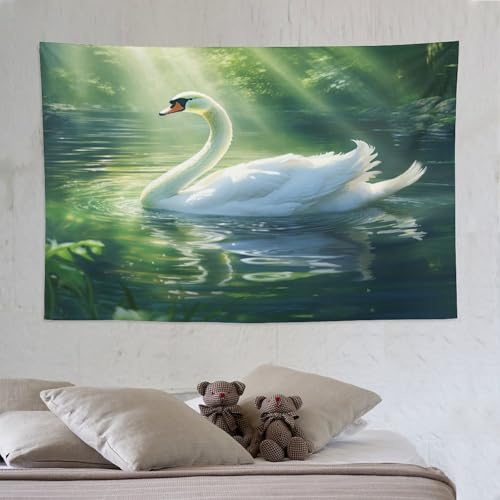 Tapisserie murale cygne en tissu imprimé 3D avec des détails précis