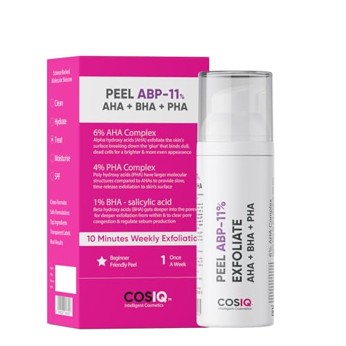 Image of Cos-IQ ABP11% (6% AHA + 1% BHA + 4% PHA) Peeling Solution Serum for Glowing Skin, Smooth Texture & Pore Cleansing | 11% AHA BHA PHA Peel For Beginners Friendly Exfoliation | 30ml