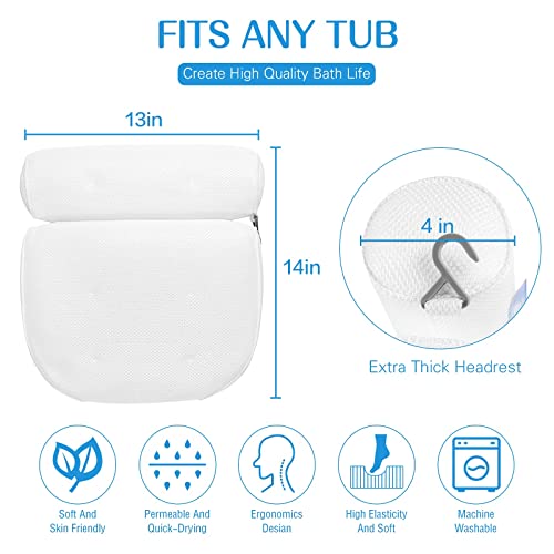 Idle Hippo Bath Pillow Bathtub Pillow, Bath Pillows For Tub Neck And Back Support With 6 Non-Slip Suction Cups, Ergonomic Bath Tub Pillow Headrest, Luxury Bath Accessory Spa Gifts For Bathtub, Hot Tub #TOP6