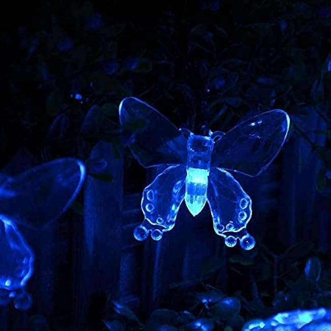 Solar Butterfly String Lights Outdoor, Waterproof 23FT 50LED Butterfly Lights with 8 Lighting Modes,Solar Fairy Patio Lights for Garden Yard Porch Wedding Party Decor (Blue)