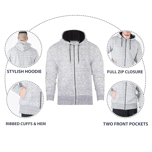 NOROZE Men's Sherpa Hoodie Borg Sweatshirt Top Full Zip Sweat Jacket Long Sleeve Fleece Zipper Top (S, Melange Charcoal) - Image 4