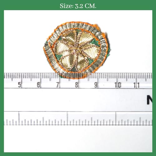 EmbroideryMaterial Gota Patti Flowers Embroidery Patches for Clothes, Applique Patches for Embroidery Work, Gota for Decoration, Crafts & for Dress Designing (20 Pieces, Gold & Green, 3.2 CM)