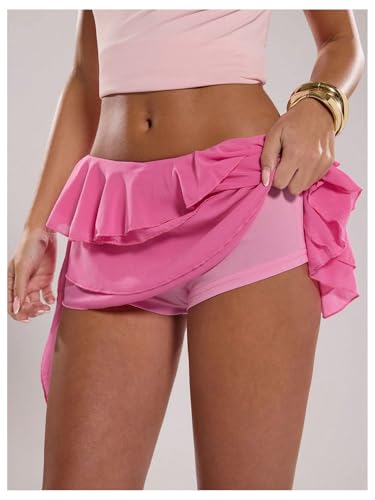 SOLY HUX Women's Ruffle Mini Skirt Y2k Low Rise Layered Asymmetrical Summer Party Going Out Skirts3