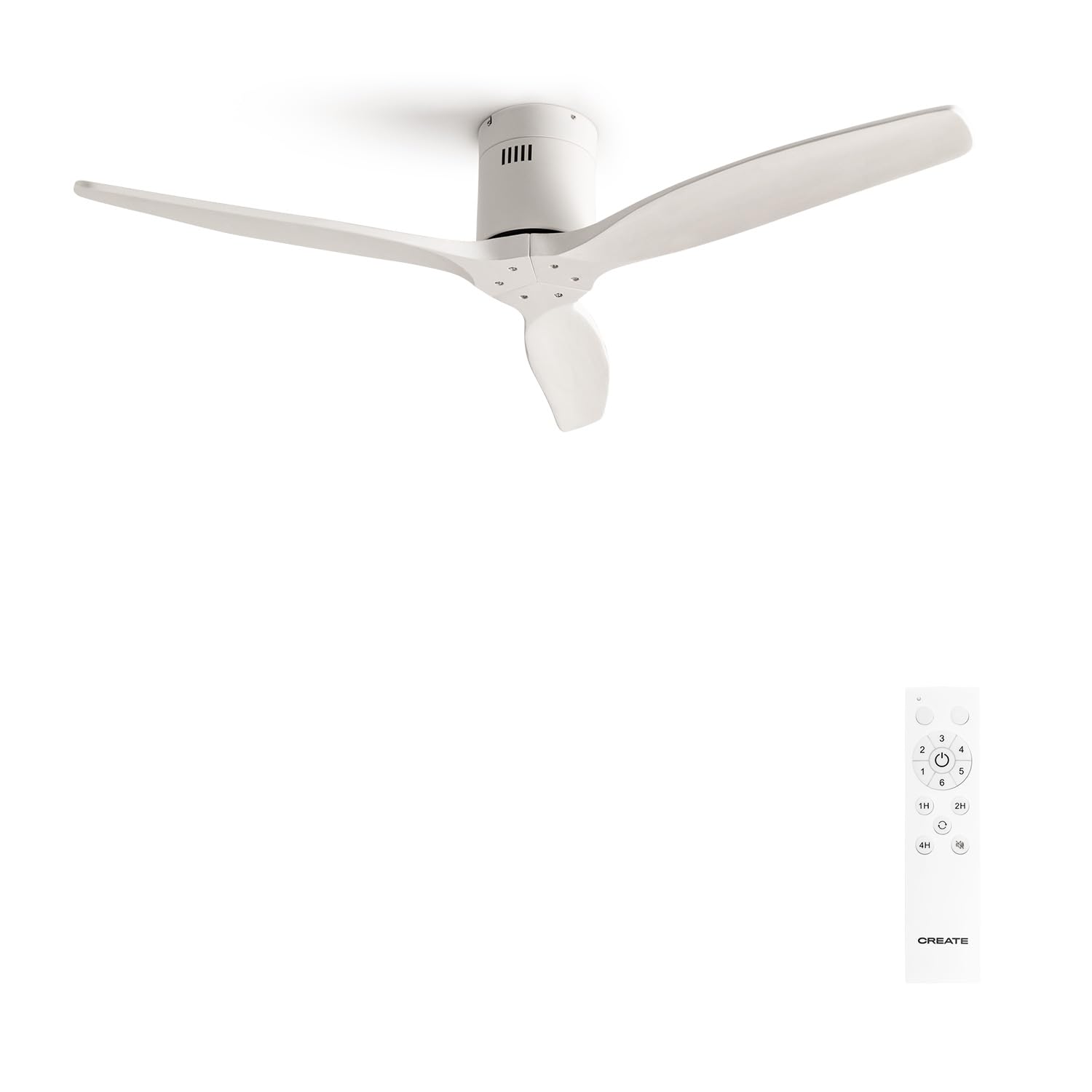 CREATE / WINDCALM NATURAL WOOD M/Ventilador de techo blanco con mando / 40W, Temporizador, Ø132 cm, 6 velocidades, silencioso, función verano-invierno