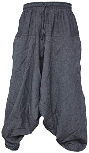 Gheri Homme Coton Chanvre Sarouel Aladdin Génie Large Entrejambe Pantalon Ninja Gris Clair LXL