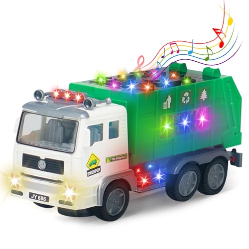 Camión de basura grande de juguete, camión de basura de 40 cm, juguete con luz y sonido, música 4D, borde de luz, autopropulsado, adecuado para niños de 3 a 7 años y mayores de