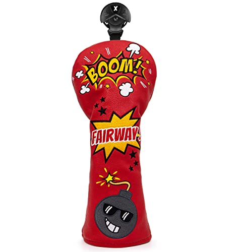 Funny BombGolf Fairway - Copritesta per mazze da golf in pelle rossa per legno, girevole #3 4 5 7 X Fairway Headcover per uomini o donne golfisti