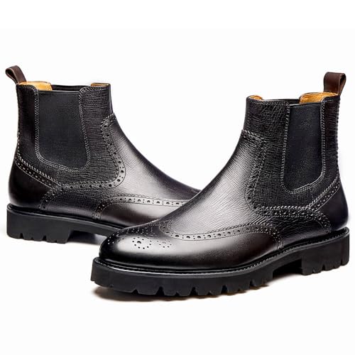 Men's Chelsea Boots Genuine Leather Dress Boots for Men Wingtip Brogue Formal Business Casual Ankle Boots3
