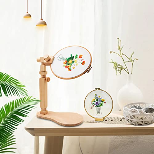 Adjustable Embroidery Hoop Stand Cross Stitch Stand Lap, Beech Wood Embroidery Hoop Holder Frame, Rotated Needlepoint Frame Stand for Art Craft Sewing Needlework Projects - Thumbnail 6
