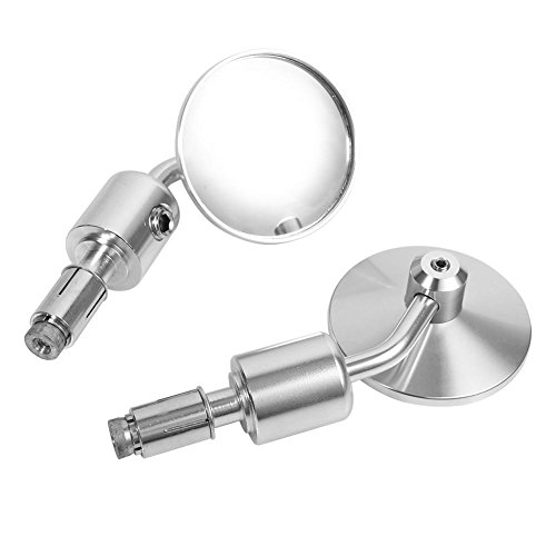 Fdit 1 Pair 7/8" Round Handlebar Bar End Rear View Mirrors Motorcycle Motorbike Sidemirror (Silver)