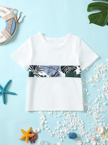 Image of Floerns Boy's 3 Piece Tropical Print Blouse Short Sleeve Tee with Shorts Set Green Multi 6Y