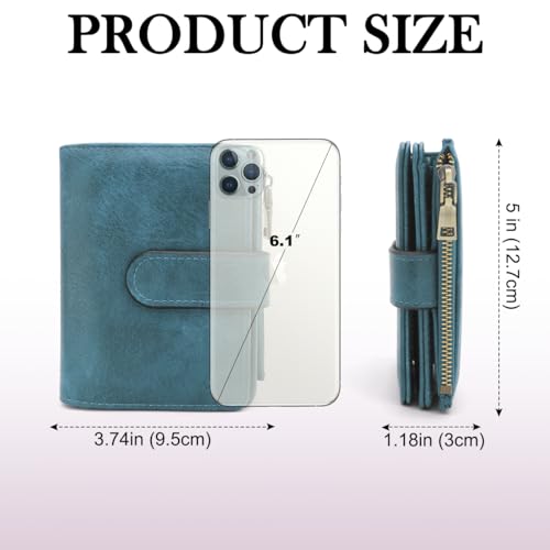 RFID Blocking Wallet for Women Vegan Leather Tri-Fold with Zipper Coin Pocket 12 Card Slots Anti-Theft Clasp Waterproof Slim Design 17 Pockets Holds Cards Cash SIM (peacock blue)2