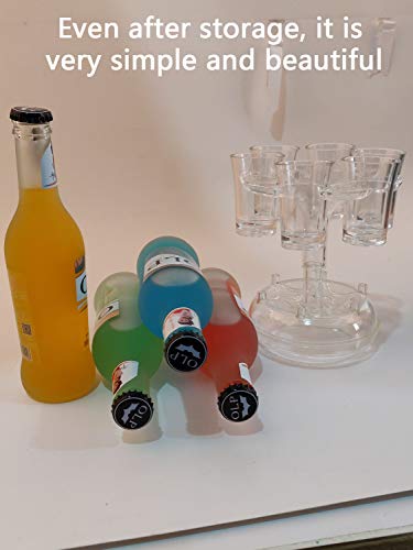 6 Shot Glass Dispenser and Holder Shot Dispenser for Filling Liquids, with 6 cups, bottle opener, straw brush, cocktail dispenser for Bar Parties