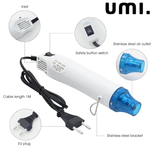Image of Amazon Brand - Umi Handheld Hot Air Gun, Electric 110v 300W Portable Heat Gun for DIY Craft Embossing, Shrink Wrapping PVC, Drying Paint, Clay, Rubber Stamp Multicolor