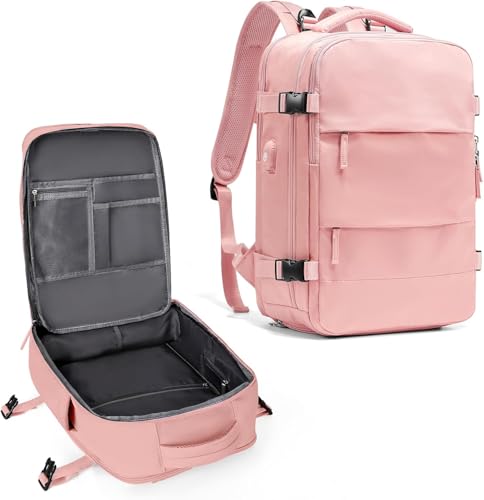 Mochila de viagem grande para mulheres e homens, mochila de mão, mochila de caminhada, Compartimento para Notebook, Sapatos e Entrada USB, para viagens, Cinza, 30L, Mochilas de viagem (Rosa, Grande)