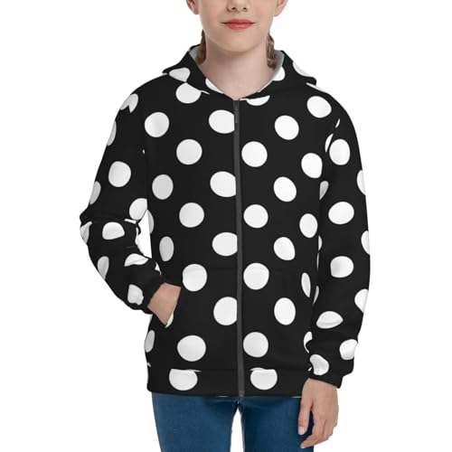 Black and White Polka Dot Kid Hoodies Boys Zip Up Sweatshirts Girls Pullover with Pocket3
