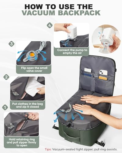Image of coofay Large Vacuum Backpack Travel with Pump Vacpack Travel Backpack with Vacuum System Compression Backpacks for Travel Easy Vac Pack Carry on Luggage
