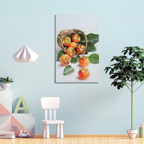 Poster mural artistique kakis panier bambou pour grand mur vide