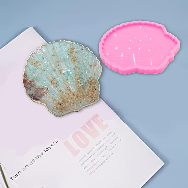 Miniatura 4 de Moldes de silicona con forma de concha de concha súper brillante de 4.5 pulgadas, molde de resina epoxi, molde de fundición de resina para posavasos