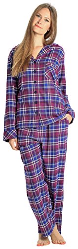 EverDream Sleepwear Womens Flannel Pajamas, Long 100% Cotton Pj Set,Size Medium Purple