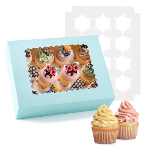 Image of Hoewina 6PCS Cupcake Boxes - Hold 12 Count Cupcake Containers with Window, Food Grade Cupcake Holder Easy Transport and Presentation - Ideal for Cupcakes, Desserts, and More (Baby Blue)