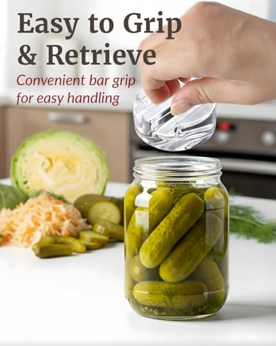 Elementi Fermenting Kit - Set of 2 Glass Fermenting Weights and Wide Mouth Mason Jar Fermentation Lids - Sauerkraut and Pickling Kit - Turn Any Mason into a Fermentation Crock