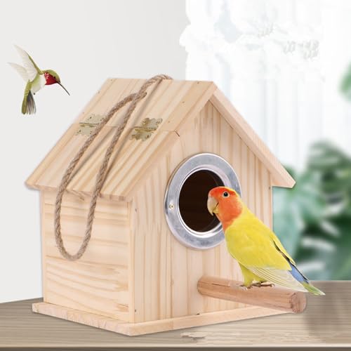 Image of Parakeet Nesting Box Parrot Wooden House Bird Breeding Nest Warm Mating Box | With Stand Perch, Parrotlets Aviary Cage Budgie Mating Box for Lovebirds, Cockatiel, Budgie, and Small Birds