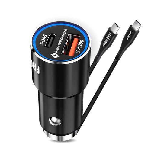 Image of FRONTECH Super-Fast Car Charger | 145W Dual Port | Type-C PD 45W + USB QC 100W | Anti-Vibration | Compact Design | 1M Type-C Cable | Secure Fit (CCH-0005)