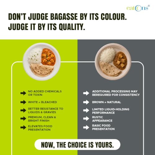 Image of EATONS White Bagasse 3-Compartment Disposable Meal Tray, 9 inch Pack of 5 | Eco-Friendly Compostable, Unbleached & Non-Toxic | Microwave & Freezer Safe, Leak-Proof | Party, Thali & Takeaway Plates
