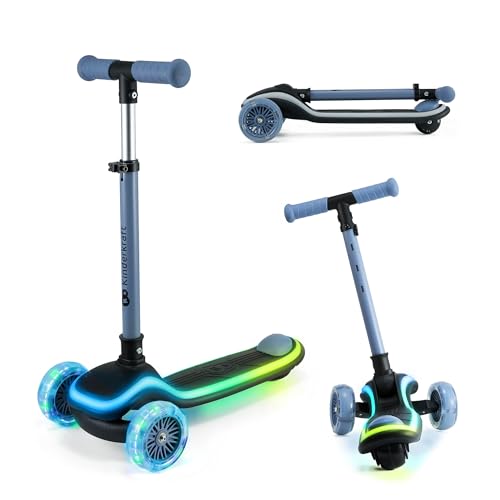 Kinderkraft RAKET Patinete para niños de 1 año a 50 kg, Patinete, Ruedas LED, Manillar Regulable en Altura, Diseño Moderno, Azul