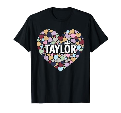 Girl Retro Taylor First Name Personalized Groovy 80's Heart T-Shirt