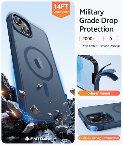 Image of FNTCASE for iPhone 14 Plus Case: for iPhone 15 Plus Magnetic Matte Textured Military Grade Drop Protection Translucent Cell Phone Cover - Slim Shockproof Protective Bumper Phonecase