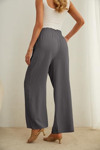 HiMONE Petite High Waisted Wide Leg Pants – Tailored Paperbag Waist Ankle Length Trousers for Women 5'4" and Under Smoky Gray — view 3