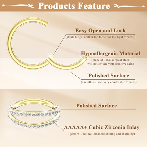 davka 6PCS 18G Nose Rings Hoop and 20G Nose Studs Sets for Women Men,Hypoallergenic 316L Steel Hinged Clicker/Corkscrew Nostril/Septum Helix/Cartilage Piercing Jewelry4