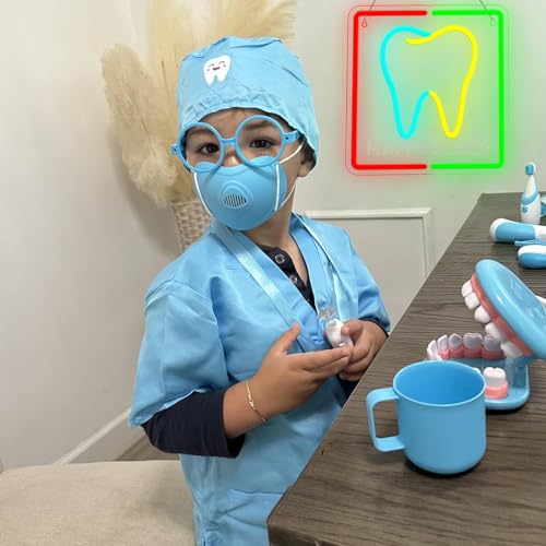 Image of Happy Place Neon Sign Tooth Colorful Wall Light Gift for Dentistry Decor