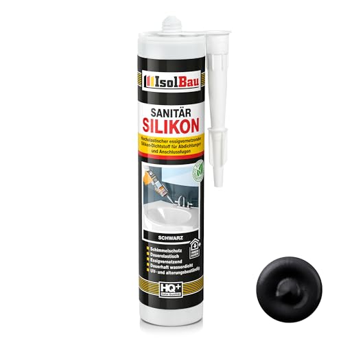 Isolbau Sanitär Silicone 1 x 300 ml Noir - Mastic en silicone hautement élastique pour étanchéités et joints - imperméable - Cartouche