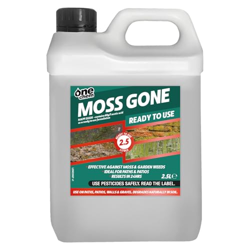 One Chem Moss Gone Moss Killer, 2.5 Litres, For Paths, Patios, Roofs, Walls, Tarmac, Gravel