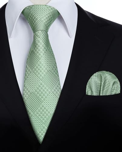 Image of HISDERN Mens Tie Set Classic Woven Ties and Pocket Square Cufflinks Set Formal Business Wedding Neckties Handkerchief