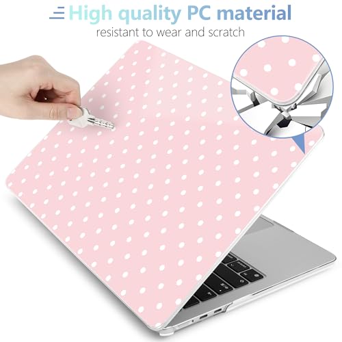 Image of MEEgoodo Case for M5 /M4 /M3 /M2 MacBook Air 13 inch 2026 2025 2024 2022, Fit Model A3449 /A3240 /A3113 /A2681, Case Compatible with MacBook Air 13.6-inch, Pink & Polka Dots