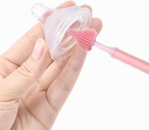Miniatura 5 de Newmemo Juego de cepillos de silicona para biberones, limpia el pezón o popote de recipiente profundo con mango largo de rotación, kits de limpieza