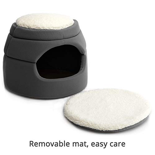 Hollypet 14×14×12 Inches Self-Warming 2 In 1 Foldable Cave Shape High Elastic Foam Pet Cat Bed, White Top #TOP3