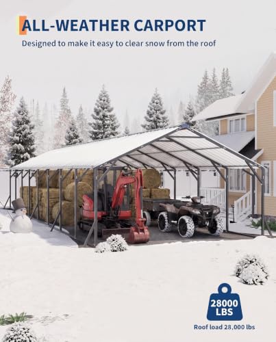 Image of GarveeLife 20'x40'x12' Metal Carport for Multiple Vehicles, Heavy Duty Car Ports, Vertical Roof Design, All-Weather Use, for Full-Size Pickup Trucks, Boats, and Tractors | Vertical Roof Design / All-Weather Use / for Full-Size Pickup Trucks, Boats, and Tractors