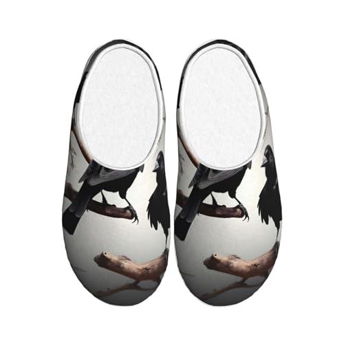 Pantoufles motif corbeau noir en peluche douce chaussons chauds EdWal