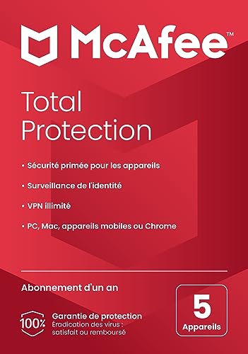McAfee Total Protection para 5 dispositivos, 2025 |12 meses | VPN segura, el software de seguridad incluye antivirus, gestor...