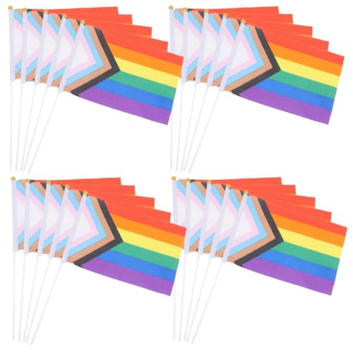 FELTECHELECTR 100 Banderas del Orgullo Arcoíris para Fiesta Lgbtq, Decoraciones Bien Hechas y Ligeras de Poliéster y Plástico, Ideales para Eventos al Aire Libre