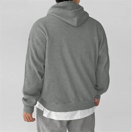 Men's Solid Hooded Long Sleeve Drawstring Loose Casual Knitted Sweatshirt Streetwear Fall Pullover4