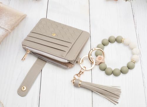 Image of COOLANS Silicone Bracelet Wristlet Wallet Credit Card Holder RFID ID Window Key Ring Tassel Slim Wallet Women Keychain Purse