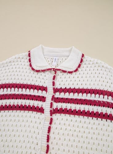 Image of Dokotoo Womens Summer Cardigans Short Sleeve Crochet Cardigan Sweaters Collar Neck Color Block Vacation Outfits