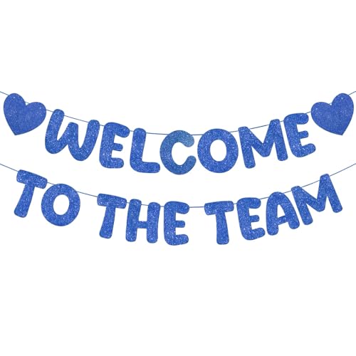 Fulmoon Pre Strung Welcome to The Team Banner with Two Heart Signs NO DIY Glitter Welcome Party Supplies for New Employee Coworker Colleague Staff Team Member Office Decorations(Navy Blue)